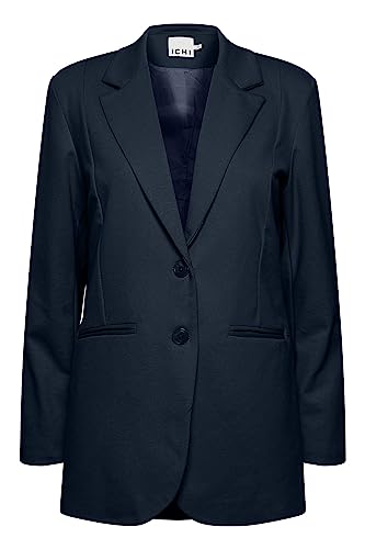 ICHI IHKATE SUS Oversize BL Damen Blazer Longblazer Jacke Long-Blazer mit Knöpfen Stretch und Reverskragen, Größe:M, Farbe:Total Eclipse (194010) von ICHI