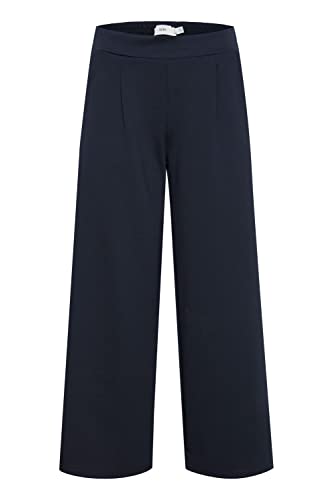 ICHI IHKATE SUS WIDE PA Damen Hose Stoffhose mit Stretch gerader Schnitt Elastikbund Crop Länge, Größe:XXL, Farbe:Total Eclipse (194010) von ICHI
