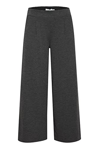 ICHI IHKATE SUS WIDE PA Damen Hose Stoffhose mit Stretch gerader Schnitt Elastikbund Crop Länge, Größe:L, Farbe:Dark Grey Melange (200319) von ICHI