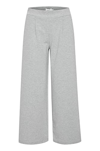 ICHI IHKATE SUS WIDE PA Damen Hose Stoffhose mit Stretch gerader Schnitt Elastikbund Crop Länge, Größe:L, Farbe:Grey Melange (200318) von ICHI