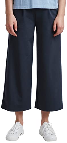 ICHI IHKATE SUS WIDE PA Damen Hose Stoffhose mit Stretch gerader Schnitt Elastikbund Crop Länge, Größe:L, Farbe:Total Eclipse (194010) von ICHI