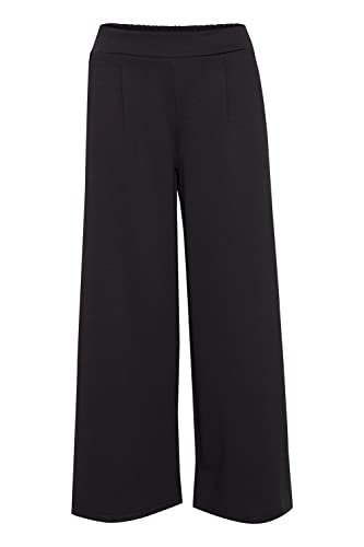 ICHI IHKATE SUS WIDE PA Damen Hose Stoffhose mit Stretch gerader Schnitt Elastikbund Crop Länge, Größe:S, Farbe:Black (194008) von ICHI