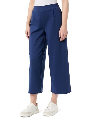 ICHI IHKATE SUS Wide PA Damen Hose Stoffhose mit Stretch gerader Schnitt Elastikbund Crop Länge, Größe:XL, Farbe:Medieval Blue (193933) von ICHI