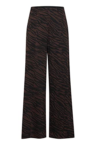 ICHI IHKATE ZEBRON PA2 Damen Hose Stoffhose mit Stretch weiter Schnitt hoher Bund Print, Größe:S, Farbe:Coffee Bean (190915) von ICHI