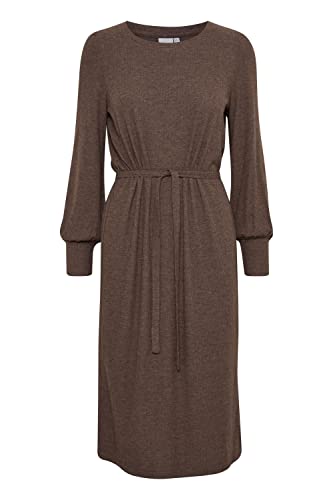 ICHI IHKYLA DR3 Damen Freizeitkleid Kleid Midikleid Rippstrick Schlitze Langarm Rundhals Regular-Fit, Größe:L, Farbe:Bracken Melange (1910151) von ICHI