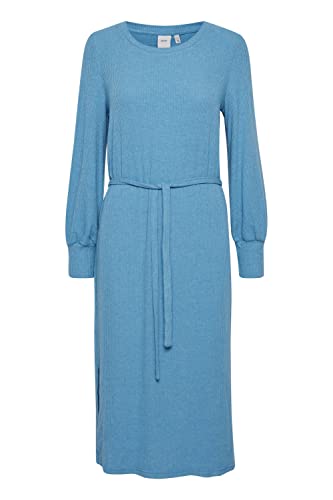 ICHI IHKYLA DR3 Damen Freizeitkleid Kleid Midikleid Rippstrick Schlitze Langarm Rundhals Regular-Fit, Größe:L, Farbe:French Blue Melange (1841401) von ICHI