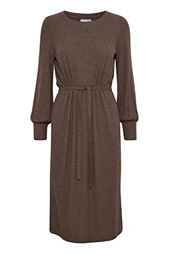 ICHI IHKYLA DR3 Damen Freizeitkleid Kleid Midikleid Rippstrick Schlitze Langarm Rundhals Regular-Fit, Größe:S, Farbe:Bracken Melange (1910151) von ICHI