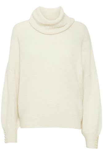 ICHI IHKamara Damen Rollkragenpullover Pullover Pulli mit Rollkragen Rippbündchen leicht elastisch Loose fit, Größe:M, Farbe:Cloud Dancer (114201) von ICHI