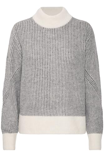 ICHI IHKamara Damen Strickpullover Pullover Feinstrickpullover mit hohem Rippkragen Rippbündchen Loose fit, Größe:L, Farbe:Dark Grey Melange (200319) von ICHI