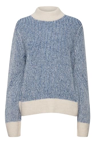 ICHI IHKamara Damen Strickpullover Pullover Feinstrickpullover mit hohem Rippkragen Rippbündchen Loose fit, Größe:M, Farbe:True Blue (194057) von ICHI