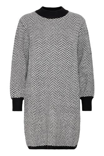 ICHI IHKamaraDamen Strickkleid Grobstrickkleid Kleid mit Rippkragen Rippbündchen Loose fit, Größe:L, Farbe:Black (194008) von ICHI