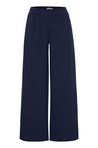 ICHI IHKate Damen Hose Stoffhose Culotte-Hose mit Stretch hoher Elastikbund weiter Schnitt Ziernäthe, Größe:L, Farbe:Maritime Blue (193831) von ICHI
