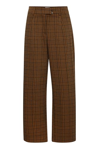 ICHI IHKate Damen Hose Stoffhose Pants gerader Schnitt mit Eingrifftaschen Gürtelschlaufen Loose fit, Größe:XS, Farbe:Monk's Robe Check Jacquard (203791) von ICHI
