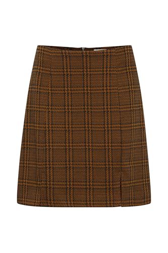 ICHI IHKate Damen Rock A-Linien-Rock Minirock mit Reißverschluss Seitenschlitz leicht elastisch A-Linie, Größe:L, Farbe:Monk's Robe Check Jacquard (203791) von ICHI
