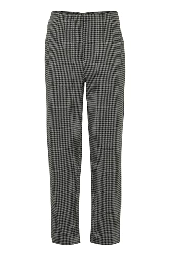 ICHI IHKate Damen Stoffhose Hose Pants mit Eingrifftaschen Reißverschluss Regular fit, Größe:L, Farbe:Black/Grey Houndstooth (203946) von ICHI