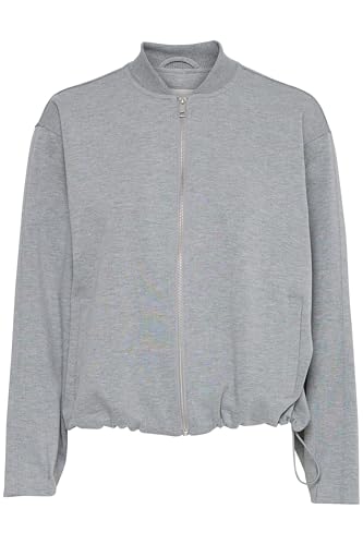 ICHI IHKate Damen Übergangsjacke Jacke Zip-Jacke mit Gummizug Reißverschluss Loose fit, Größe:S, Farbe:Light Grey Melange (200317) von ICHI