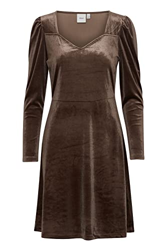 ICHI IHLAVANNY DR2 Damen Freizeitkleid Kleid Minikleid Samt Herzausschnitt Langarm Regular-Fit, Größe:2XL, Farbe:Coffee Bean (190915) von ICHI