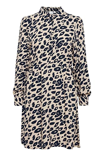 ICHI IHLEONARDIE DR Damen Blusenkleid Lange Bluse Kleid 100% Viskose Hemdblusenkleid mit Langen Ärmeln Regular-Fit, Größe:38, Farbe:Doeskin (151308) von ICHI
