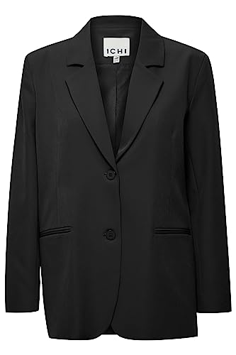 ICHI IHLEXI BL2 Damen Blazer Longblazer Jacke Longblazer mit Stretch und Knöpfen, Größe:42, Farbe:Black (194008) von ICHI