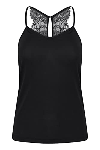 ICHI IHLIKE TO3 Jersey Top Damen Shirt mit Spaghettiträgern und Spitzen-Detail auf dem Rückteil, Größe:XL, Farbe:Black (10011) von ICHI