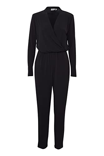 ICHI IHLIMA JU Damen langer Jumpsuit Overall Einteiler mit V-Ausschnitt Langarm mit Stretch-Anteil, Größe:XS, Farbe:Black (10001) von ICHI