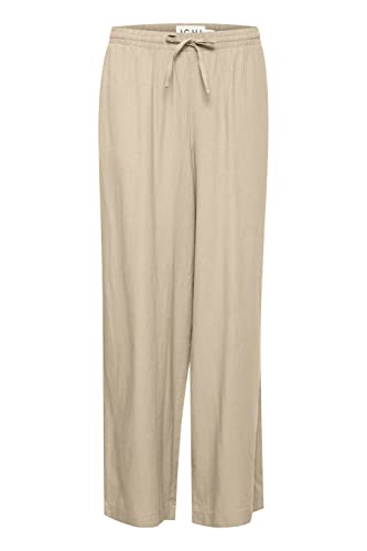 ICHI IHLINO Damen Hose Stoffhose Leinenmischung Elastikbund mit Gürrtel weiter Schnitt, Größe:36, Farbe:Natural (161310) von ICHI
