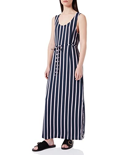 ICHI IHLISA DR17 Damen Freizeitkleid Maxikleid Kleid mit Rundhalsausschnitt Loose-Fit mit floralem Print, Größe:L, Farbe:Total Eclipse Stripe (201164) von ICHI