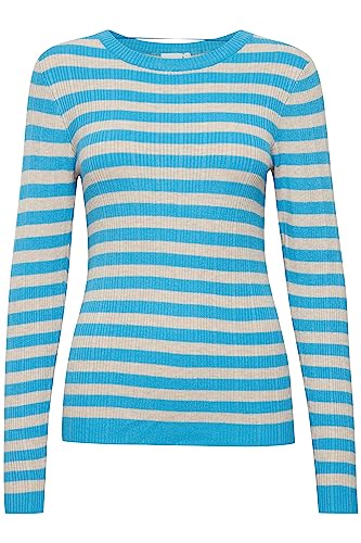 ICHI IHMAFA LS7 Damen T-Shirt Kurzarm Shirt gestreifter Strickpullover mit Rundhalsausschnitt Slim-fit, Größe:M, Farbe:Blithe (174336) von ICHI