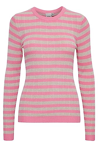 ICHI IHMAFA LS7 Damen T-Shirt Kurzarm Shirt gestreifter Strickpullover mit Rundhalsausschnitt Slim-fit, Größe:S, Farbe:Chateau Rose (172120) von ICHI
