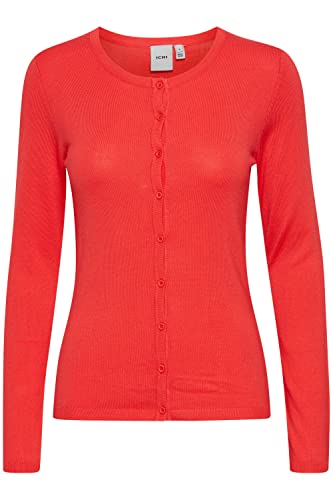 ICHI IHMAFA Round CA Damen Strickjacke Feinstrick Cardigan Strickcardigan Feinstrickjacke mit Knopfleiste Slim-Fit, Größe:XL, Farbe:Bittersweet (171663) von ICHI