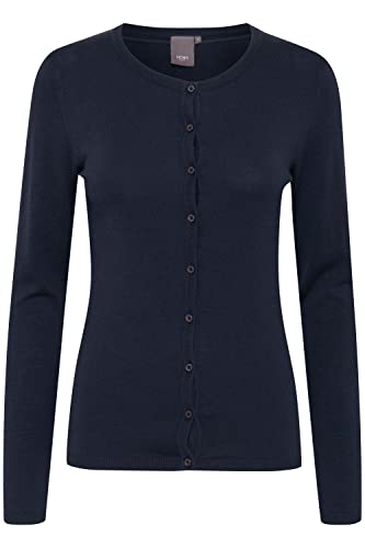 ICHI IHMAFA Round CA Damen Strickjacke Feinstrick Cardigan Strickcardigan Feinstrickjacke mit Knopfleiste Slim-Fit, Größe:2XL, Farbe:Total Eclipse (14044) von ICHI