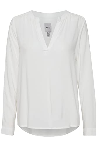 ICHI IHMAIN LS2 Damen lange Bluse Langarm Basicbluse aus reiner Viskose Nachhaltige zertifizierte EcoVero Viskose V-Ausschnitt Regular Fit, Größe:40, Farbe:Cloud Dancer (114201) von ICHI