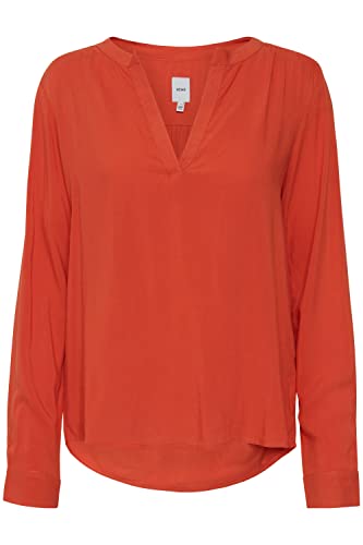 ICHI IHMAIN LS2 Damen lange Bluse Langarm Basicbluse aus reiner Viskose Nachhaltige zertifizierte EcoVero Viskose V-Ausschnitt Regular Fit, Größe:42, Farbe:Pureed Pumpkin (171449) von ICHI