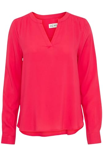 ICHI IHMAIN LS2 Damen lange Bluse Langarm Basicbluse aus reiner Viskose Nachhaltige zertifizierte EcoVero Viskose V-Ausschnitt Regular Fit, Größe:38, Farbe:Love Potion (181951) von ICHI