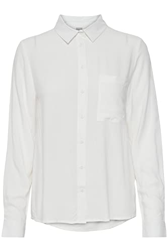 ICHI IHMAIN SH Damen Lange Bluse Langarm Basicbluse aus Reiner Viskose Nachhaltige zertifizierte EcoVero Viskose Hemdkragen Regular Fit, Größe:42, Farbe:Cloud Dancer (114201) von ICHI