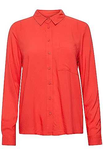 ICHI IHMAIN SH Damen Lange Bluse Langarm Basicbluse aus Reiner Viskose Nachhaltige zertifizierte EcoVero Viskose Hemdkragen Regular Fit, Größe:36, Farbe:Poppy Red (171664) von ICHI