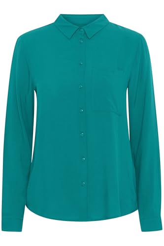ICHI IHMAIN SH Damen Lange Bluse Langarm Basicbluse aus Reiner Viskose Nachhaltige zertifizierte EcoVero Viskose Hemdkragen Regular Fit, Größe:36, Farbe:Quetzal Green (185025) von ICHI