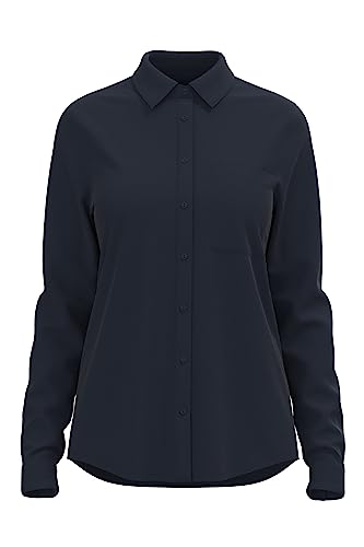 ICHI IHMAIN SH Damen Lange Bluse Langarm Basicbluse aus Reiner Viskose Nachhaltige zertifizierte EcoVero Viskose Hemdkragen Regular Fit, Größe:36, Farbe:Total Eclipse (194010) von ICHI