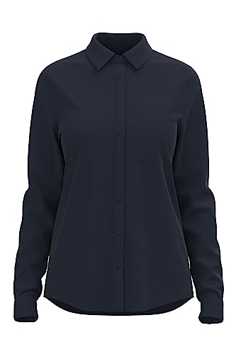 ICHI IHMAIN SH Damen Lange Bluse Langarm Basicbluse aus Reiner Viskose Nachhaltige zertifizierte EcoVero Viskose Hemdkragen Regular Fit, Größe:38, Farbe:Total Eclipse (194010) von ICHI