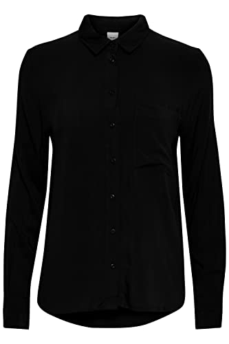 ICHI IHMAIN SH Damen Lange Bluse Langarm Basicbluse aus Reiner Viskose Nachhaltige zertifizierte EcoVero Viskose Hemdkragen Regular Fit, Größe:40, Farbe:Black (194008) von ICHI