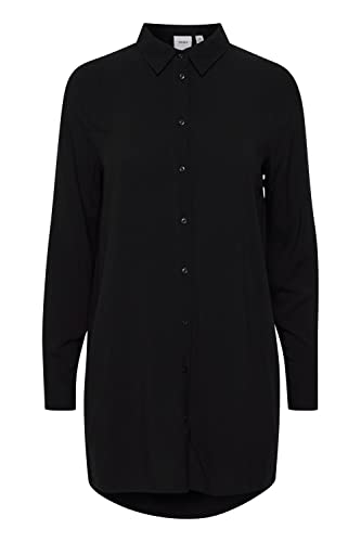 Ichi IHMAIN Damen Langarmbluse Hemd Langes Shirt mit Hemdblusenkragen relaxed fit, Größe:42, Farbe:Black (194008) von ICHI