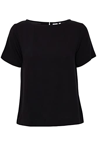 ICHI IHMAIN SS Damen Kurze Bluse Kurzarm Klassische Rundhalsbluse mit Knopfverschluss hinten Viskose-Bluse zertifizierte EcoVero Viskose Regular Fit, Größe:42, Farbe:Black (194008) von ICHI