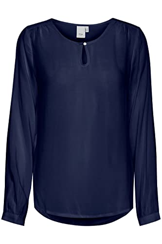 ICHI IHMAJA LS Damen Bluse Tunika Langarmshirt Shirt mit Knopfverschluss Tropfen-Ausschnitt Hochwertige Viskose-Qualität Regular Fit, Größe:XS, Farbe:Total Eclipse (14044) von ICHI