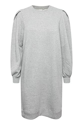 ICHI IHMALO SW DR Damen Sweatkleid Freizeitkleid Kleid Sweatkleid mit Puffärmeln Langarm breite Bündchen Regular-Fit, Größe:2XL, Farbe:Medium Grey Melange (200320) von ICHI