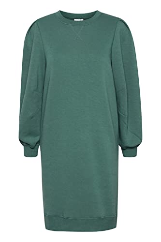 ICHI IHMALO SW DR Damen Sweatkleid Freizeitkleid Kleid Sweatkleid mit Puffärmeln Langarm breite Bündchen Regular-Fit, Größe:L, Farbe:Blue Spruce (185308) von ICHI