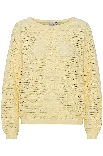 ICHI IHMARION LS4 Damen Strickpullover Feinstrick Pullover 100% Baumwolle Strickpullover mit Rundhalsausschnitt Regular-Fit, Größe:M, Farbe:French Vanilla (120722) von ICHI