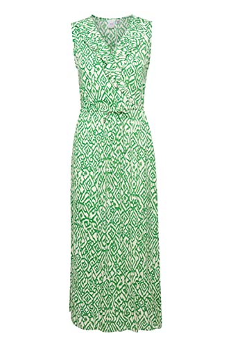 ICHI IHMARRAKECH AOP DR10 Damen Freizeitkleid Kleid 100% Viskose Maxikleid mit Gürtel und Schlitz V-Ausschnitt Slim-Fit, Größe:XS, Farbe:Greenbriar Ikat Print (201904) von ICHI