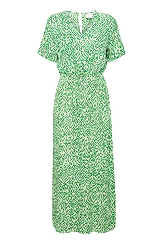 ICHI IHMARRAKECH AOP DR13 Damen Freizeitkleid Kleid 100% Viskose EcoVero Maxikleid mit Flügelärmeln und Schlitzen V-Ausschnitt Kurzarm Regular-Fit, Größe:S, Farbe:Greenbriar Ikat Print (201904) von ICHI