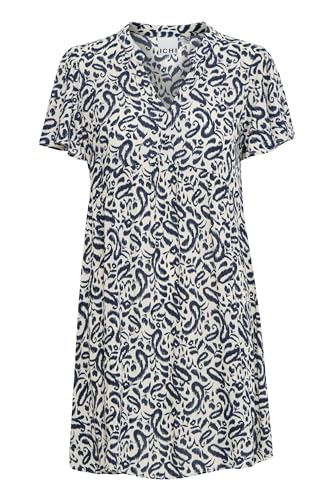 ICHI IHMARRAKECH AOP DR15 Damen Webkleid Blusenkleid Kleid V-Ausschnitt 100% Viskose (LivaEco(TM)) Loose fit, Größe:M, Farbe:Total Eclipse Paisley AOP (202928) von ICHI