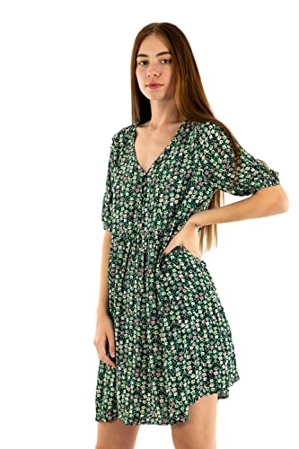 ICHI IHMARRAKECH AOP DR9 Damen Freizeitkleid Kleid mit V-Ausschnitt und kurzen Ärmeln, Gemustert, Größe:M, Farbe:Multi Color Holly Green (201183) von ICHI